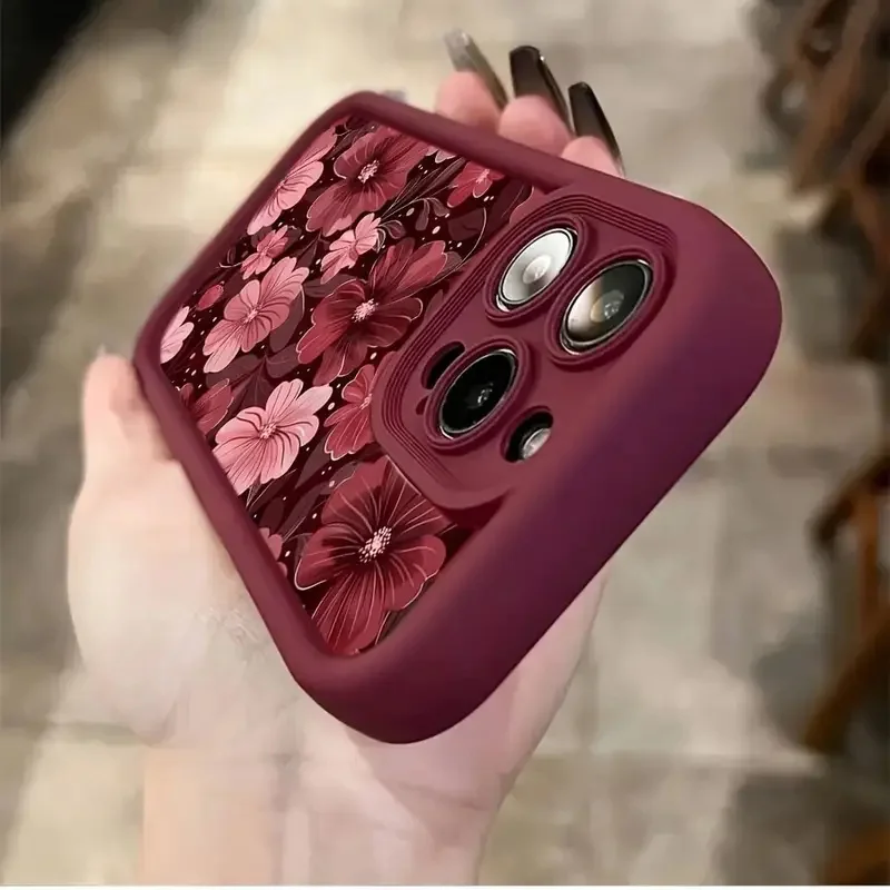 Elegant Red Floral Pattern Silicone Phone Case Cover