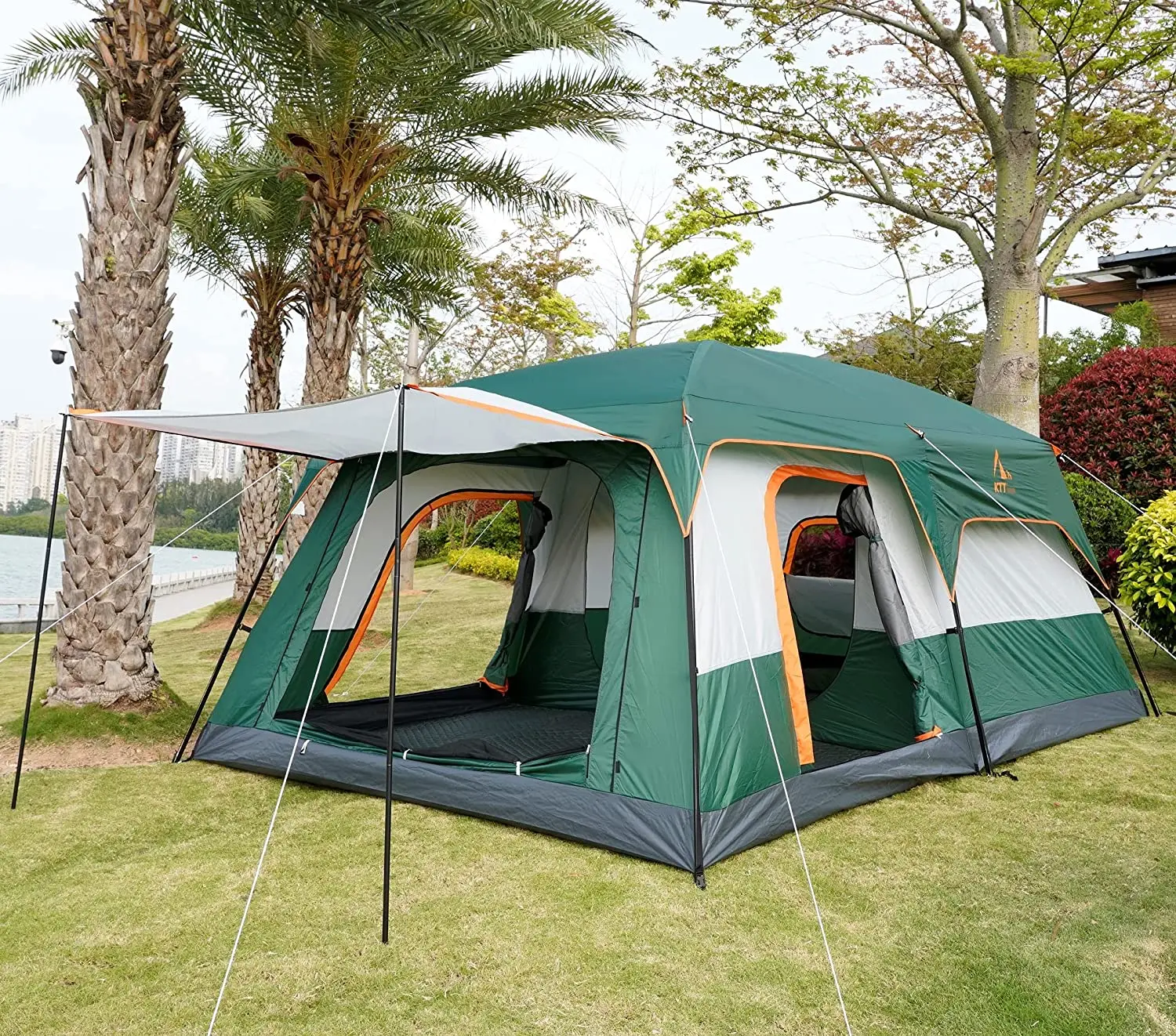 

Woqi Extra Large Tent 12 Person Family Cabin Tents 2 Rooms,Straight Wall 3 Doors And Window With Mesh Waterproof,Dou