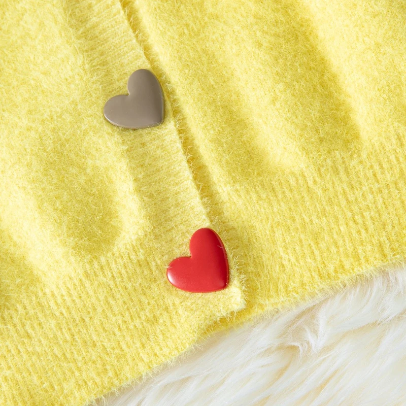 Femmes flou jaune Cardigan coloré coeur boutons à manches longues décontracté automne hiver pull hauts tricot pull 2025 tricots tenues – Image 6