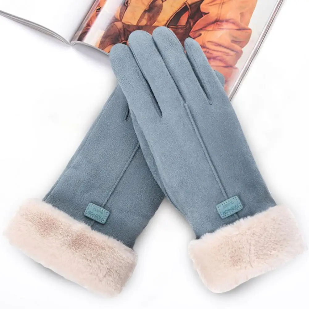 

Зимние перчатки, износостойкие замшевые перчатки, удобные модные женские зимние пушистые манжеты, перчатки для вождения для сенсорных экранов