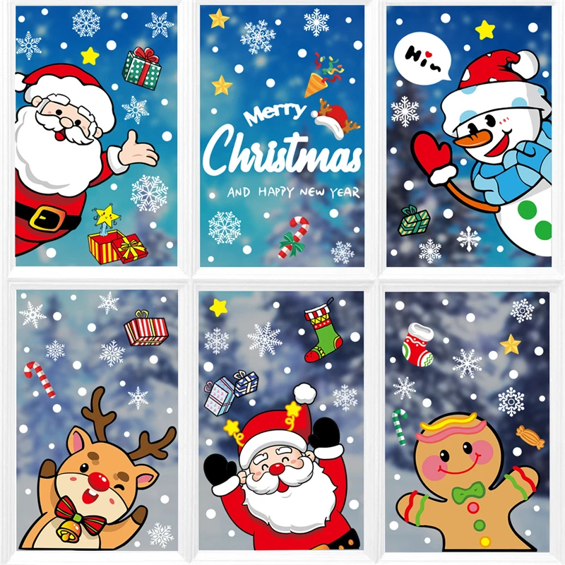 

Merry Christmas Window Stickers Santa Claus Snowman Elk Decal Sticker Christmas Decorations for Home Navidad Happy New Year 2024
