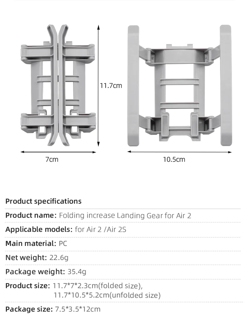 11.7cm 7cm 10.Scm Product specifications Folding increase Landing Gear