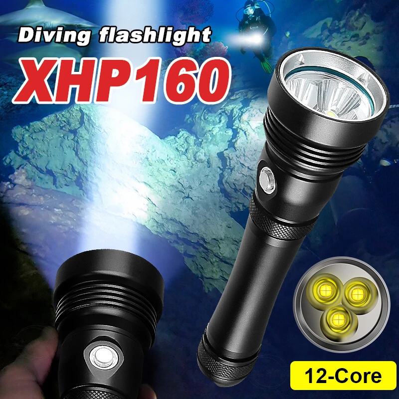 Newest XHP160 Professional Diving Flashlight 18650 Powerful Underwater