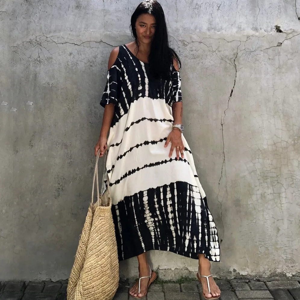 Wehello-Abito Da Spiaggia Lungo A Spalla Aperta Da Donna, Stile Bohémien Vintage, Tondino Halo, Caftano Oversize, Abbigliamento Donna Alla Moda