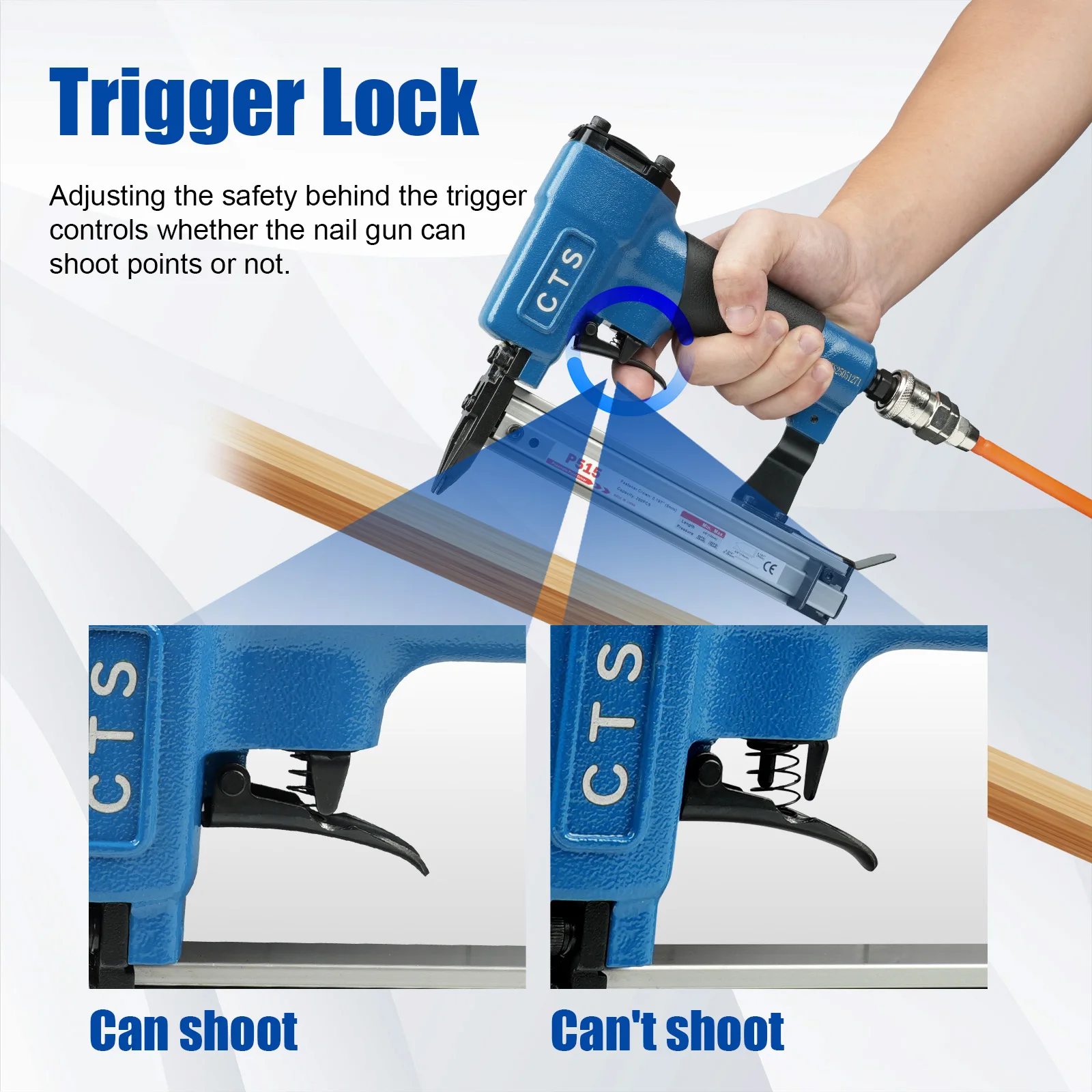 P515 공압식 플렉시블 포인트 드라이버 (1000개의 플렉시블 포인트 못 포함), 트리거 잠금 장치가 있는 에어 액자 제작용 네일러