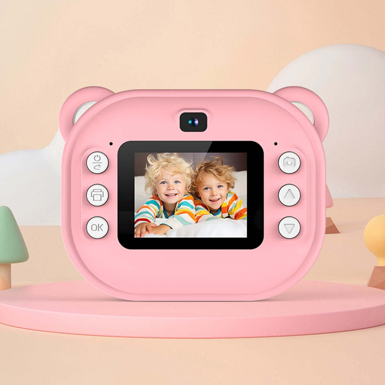 【New】Kid Camera Children 1080P Digital Camera Thermal Print with 2Inch IPS Screen Photo Selfie Video with 2 Rolls Print Paper
