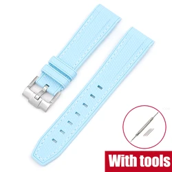 Premium Liquid Silicone Watch Band - Universal 20mm Strap with Curved Interface for 20mm (Baby blue white)