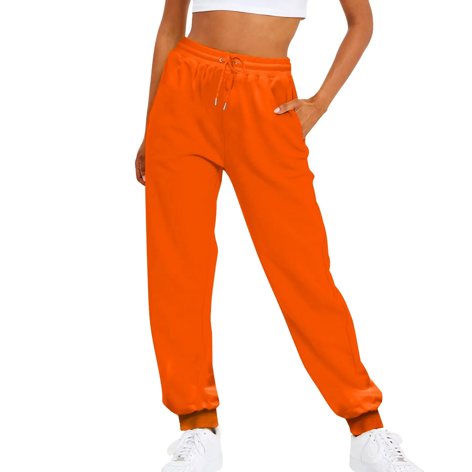 

Women's Sports Sweatpants Jogging Pants Solid Colour Loose Casual Pants Versatile Drawstring Elastic Waist Pants With Pockets