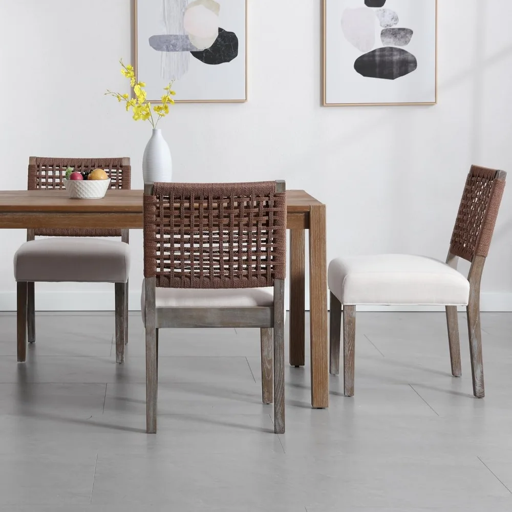 Upholstered Dining Chairs Set of 2, Farmhouse Dining Room Chairs Beige Kitchen Wooden Side Chair for Dinning Room-Linen