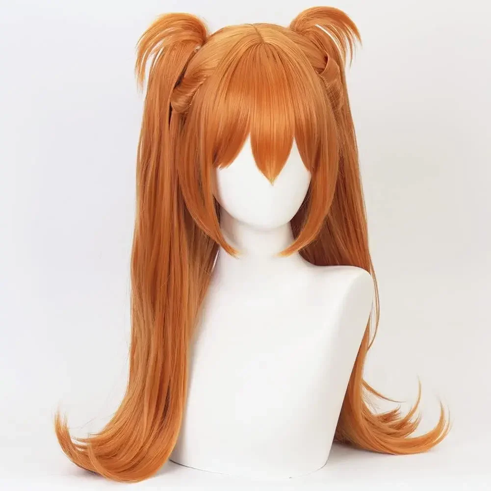 Parrucca Asuka Langley Arancione Evangelion, Parrucca Cosplay Asuka Langley con Doppio Coda di Cavallo a Clip - immagine 3