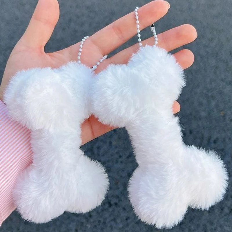 

Funny White Plush Cartoon Bone Key Chain for Women Cool Cute Creative Fun Casual Fashion Harajuku Trend Pendant Accessories Gift