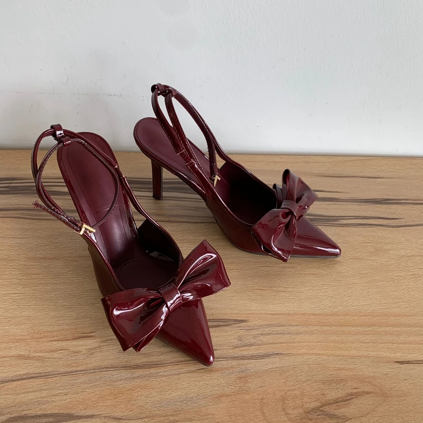 Summer Sexy Butterfly-knot Slingbacks Ankle Buckle Strap Woman Pumps Sandals Pointed Toe Thin High Heels Party Prom Shoes