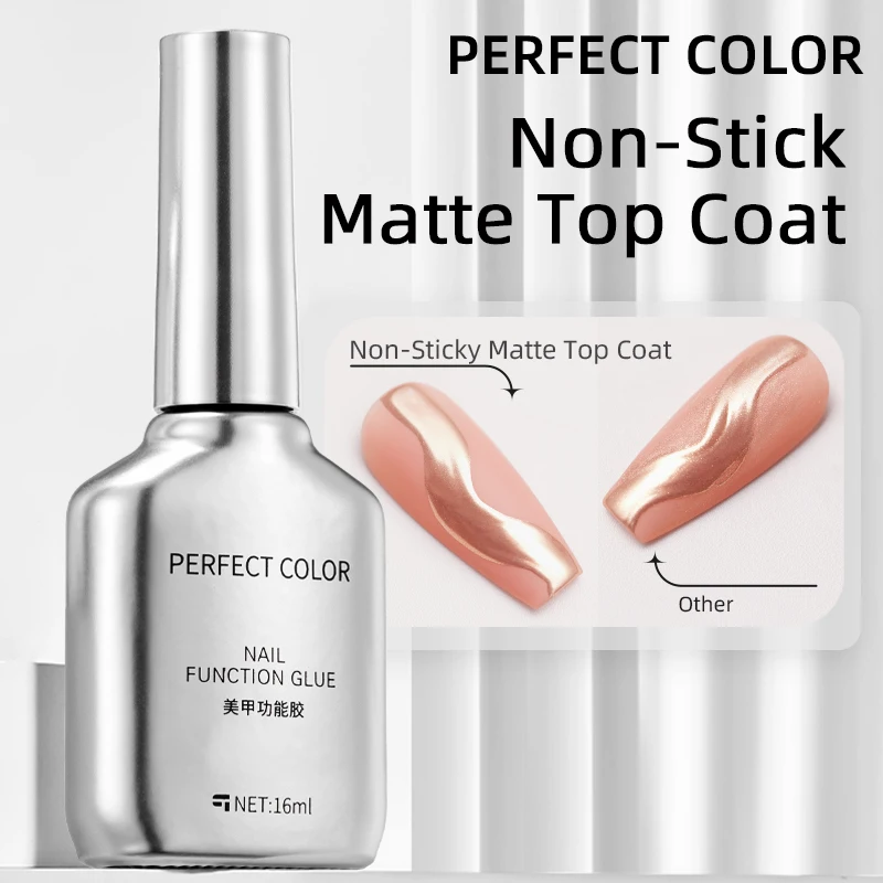 PERFFECT COLOR Non-Stick Matte Gel Top Coat, 16ml - Powder-Resistant Matte Finish for Chrome Powder Artistry