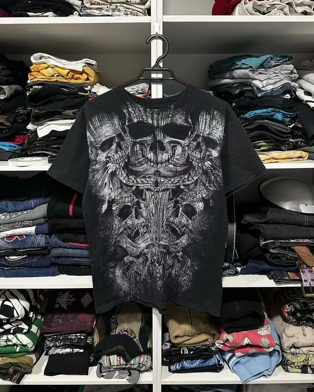 thumbnail image 1 of Camiseta de gran tamaño con estampado de calavera de hip hop Pain, nueva camiseta de cuello redondo estilo Harajuku, ropa de calle Y2k, camisetas de manga corta, ropa gótica, 1 of 5