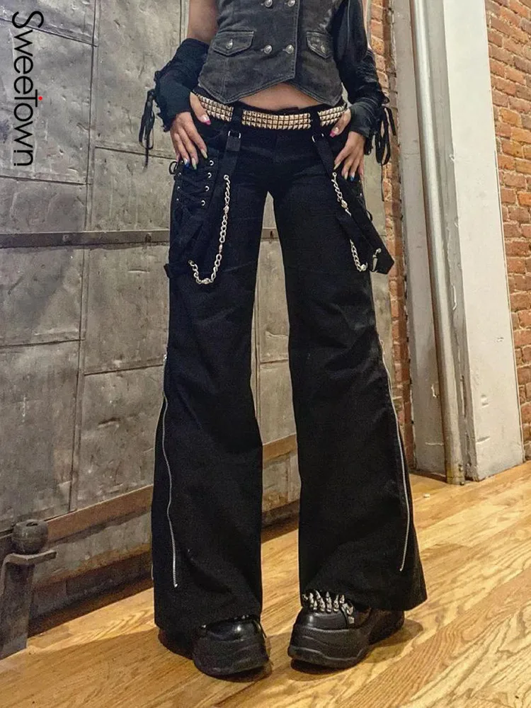 Low Waist Punk Style Wide Leg Pants 
