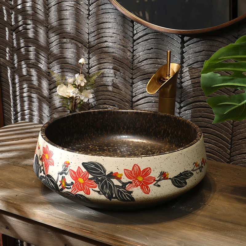 

The product can be customized.Ceramic Platform Basin, Household Wash Basin, Toilet, Chinese Vintage Handdrawn Art Wash