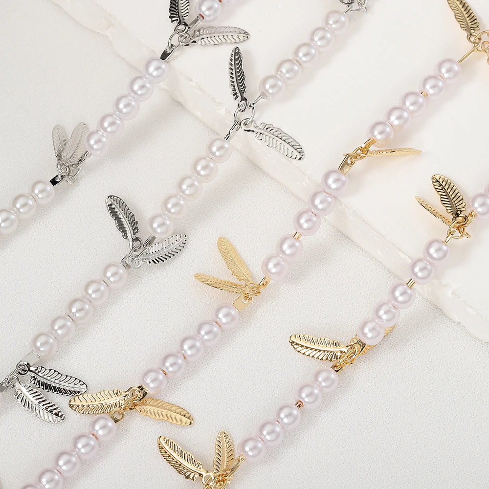 

1Meter Imitation Pearl Beads Chain Leaf Charms Copper Chains Handmade Necklace Bracelet Supplies Chains for DIY Jewelry Making