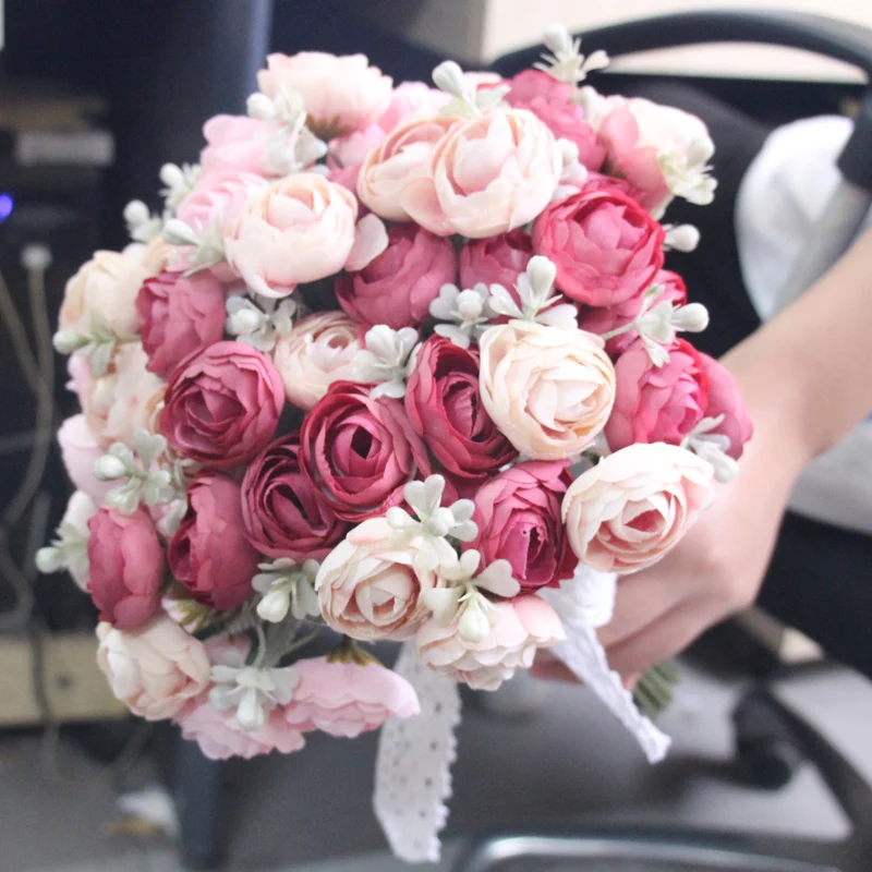 Ivory Wedding Bouquet for Bride Bridesmaid Artificial Flowers Rose Gypsophila Bridal Bouquet Mariage Wedding Accessories