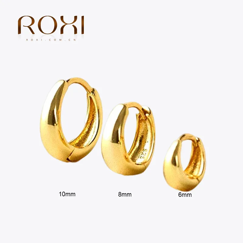 

ROXI 925 Sterling Silver Ear Buckle 6 8 10mm Glossy Hoop Earrings For Women Men Simple Jewelry Brincos Feminino Com Frete Grátis