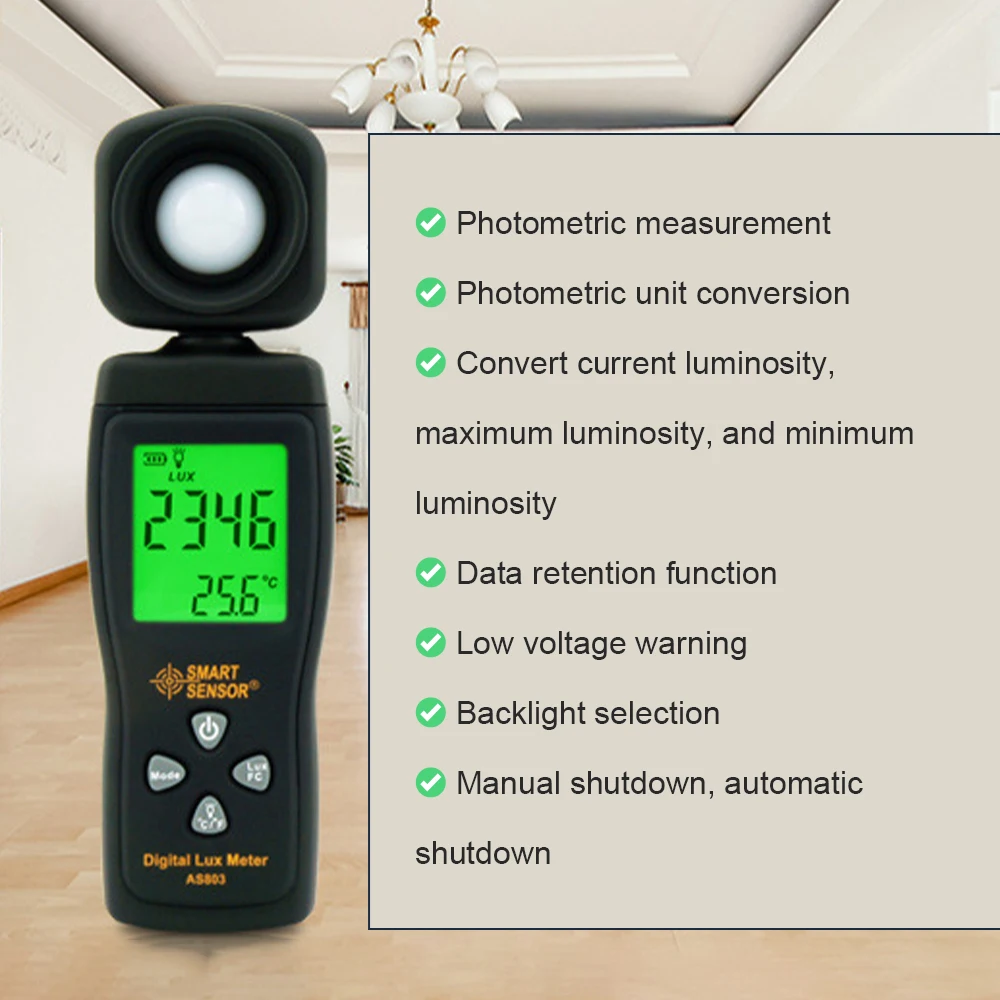 

AS803 Light Meter Lux/Fc Photometer Photography Digital Lux Meter Illuminometer Enviromental Tester Spectrometer Measuring Tool