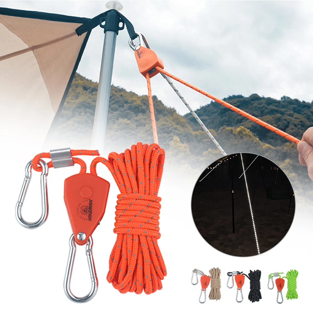 

4m Camping Tent Tarp Rope Guyline Rope Outdoor Utility Rope Reflective Adjusters Tents Tarp Canopy Camping Hiking equipment