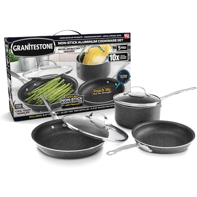 Granite Stone Pots and Pans Set 20 Piece Complete Cookware Bakeware Set  Nonstick Dishwasher Oven Safe Black - AliExpress