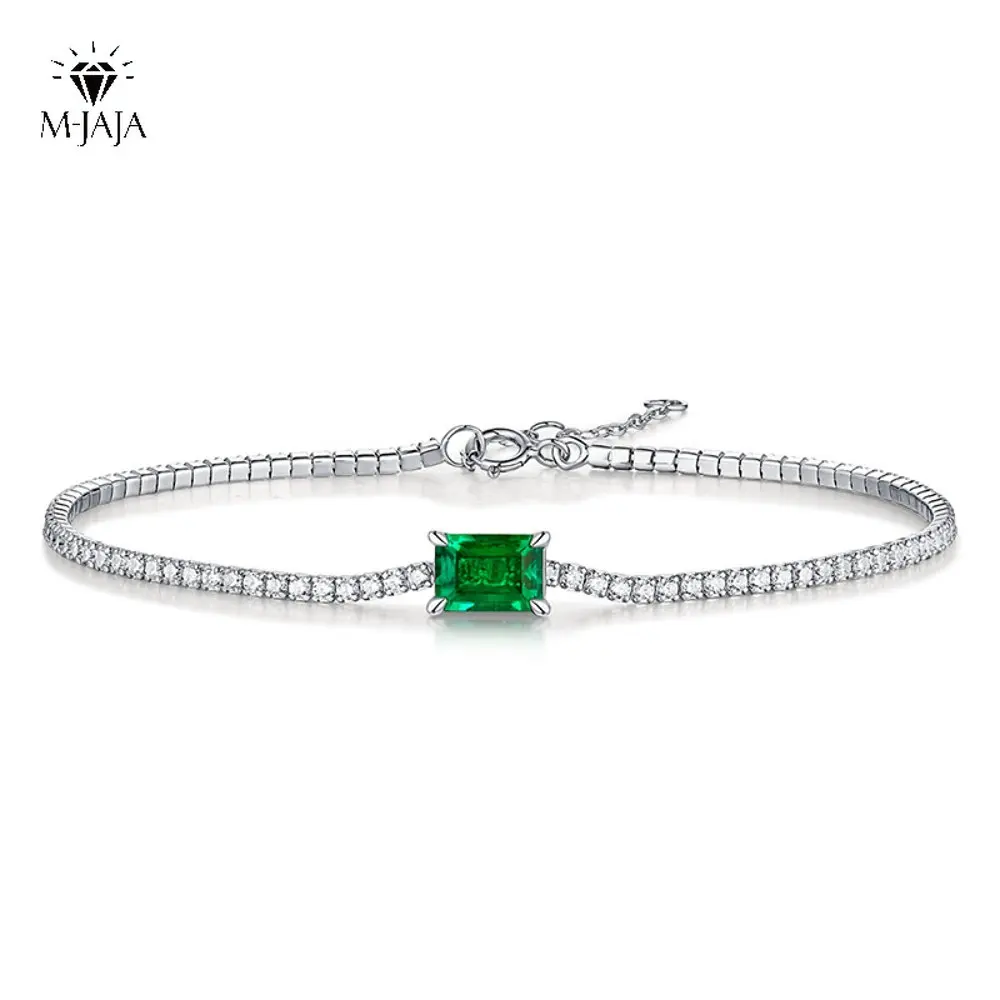 

18K Gold Plated Lab Grown 1 Carat Emerald Bracelet for Women Wedding Vintage Original 925 Sterling Silver Adjustable Bracelet