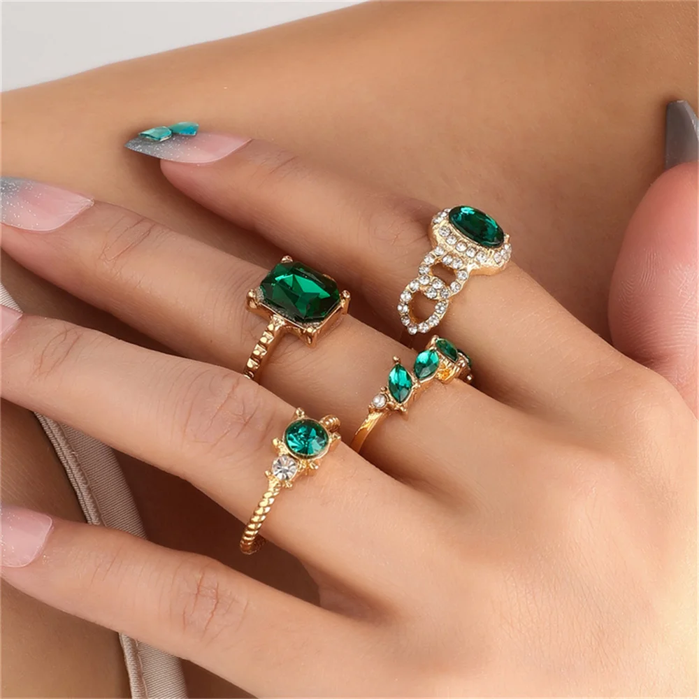 green crystal ring set