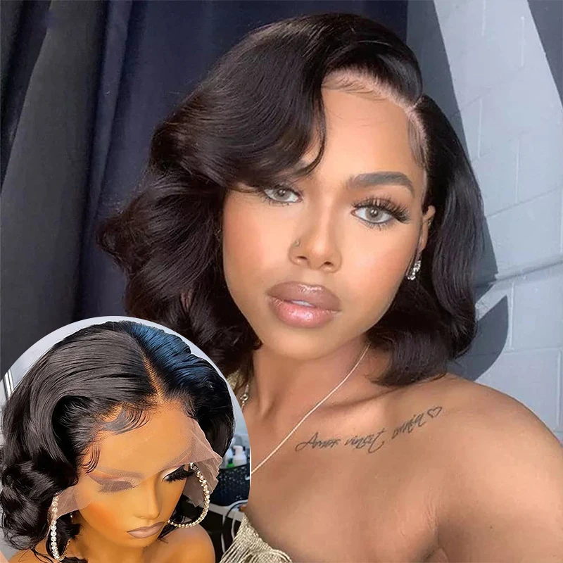 

Short Bob Wig Human Hair Lace Front Wigs Brazilian Swiss Body Wave Transparent Bob 13x4 Lace Frontal Wig For Women On Sale TYSLE