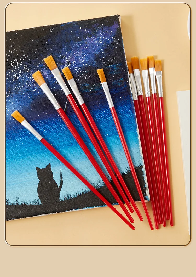 12-teiliges Set Runde/Flache Kunststoffstiel Acryl-Pinsel Gouache Aquarell Kinder-Malerei Graffiti-Nutzung Nylon-Haarpinsel-Set – Detail 12
