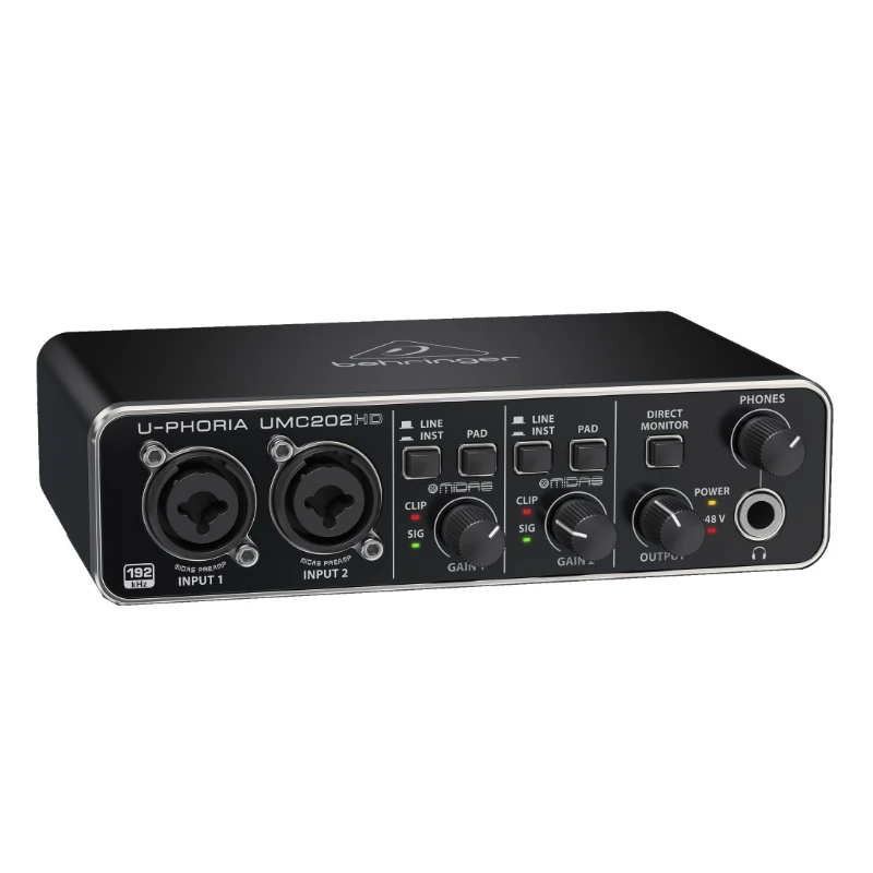 오디오 애호가 USB 오디오 인터페이스, Midas 마이크 프리앰프 사운드 카드 포함, 2x2, 24 비트, 192 kHz