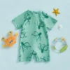 MISOWMNJOY Summer Children Boys Rash Guard Swimsuit Cute Octopus Print Zip Up Short Sleeve Baby Boys Swimwear Bathing Suit 3