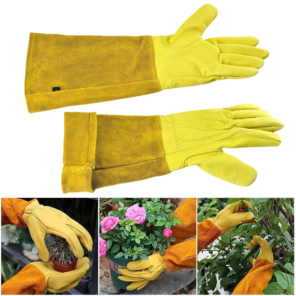 1 Pair Long Thorn Proof Rose Pruning Gloves Breathable Gardening Gloves Leather Labor Protection Long Elbow Gloves for Women Men 3