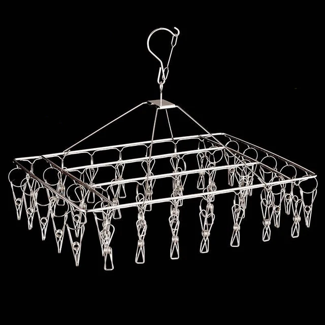 Rozsdamentes Acél Szélálló 40 Klipek Ruhacsomagoló Ruhanemű Szárítókötél Zokni Törülköző Melltartó Szárító Állvány Ruha Peg Hook Airer