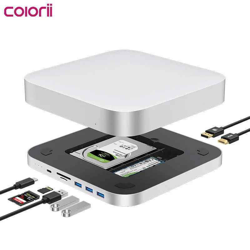 for Mac mini with 2.5 SATA NVME M.2 SSD Case DP USB3.0 M1/M2 USB C