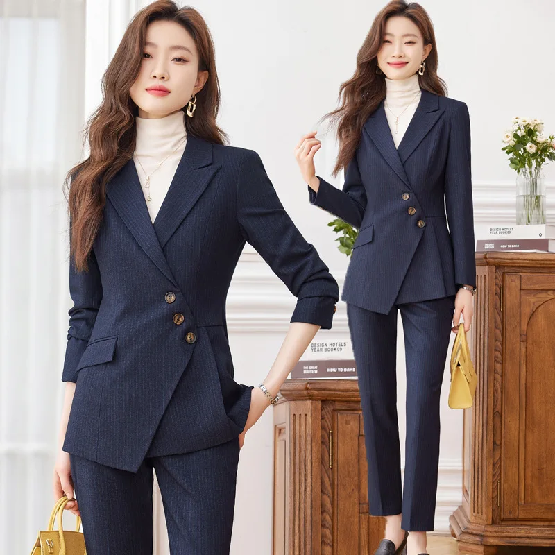 Vintage Gray Women Suits Ladies Office Work Wear 2 Pieces Business