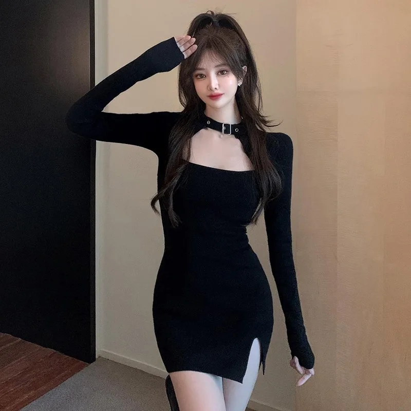 Women-Long-Sleeve-Tight-Dress-Spring-Autumn-Square-Neck-Dress-Korean ...