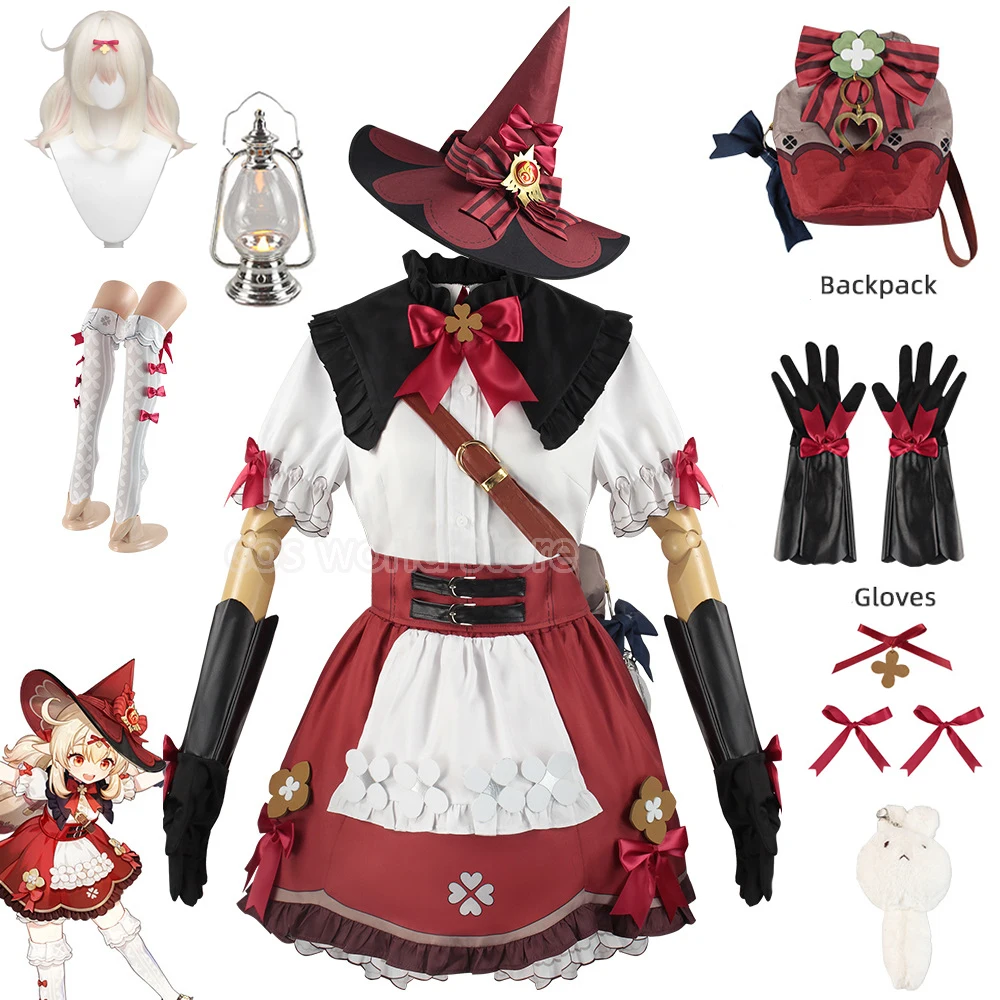 

Genish impact Klee Blossoming Starlinght Cosplay Costume For Women Gilrs Lolita Witch Dress Hat Backpack Suit Halloween Costumes