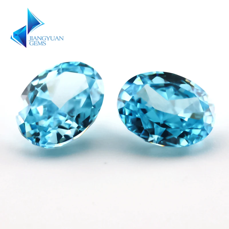 

JIANGYUANGEMS 18#Light Sea Blue Oval Crushed Ice Cut Cubic Zirconia Stone 5A 6x8mm Zircon Loose CZ Synthetic Gems For Jewelry