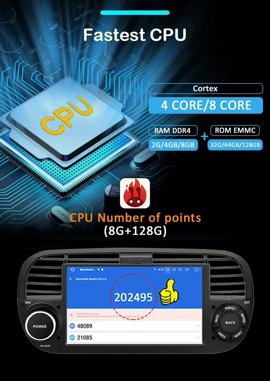 2 din Wireless CarPlay Android 14 Auto Radio 7 "Bildschirm Stereo für Fiat 500/500C/500E 2007-2015 AUTO Multimedia-player Radio GPS – Detail 7