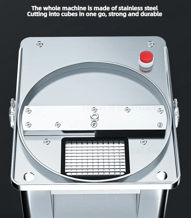 Description Picture 3 of itemLX EVEC Commercial Electric Vegetable Cube Cutting Machine Fruit Slicer Cutting Strip Dice Food Processor With 5 Blades