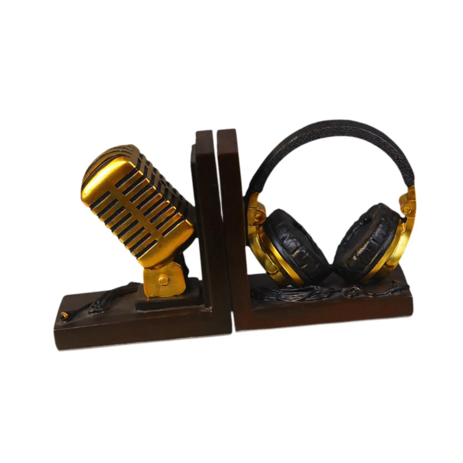 Bookends Microphone Headset Shape European Book Organizer Book Holder for Office Living Room Bookshelf Study Decor