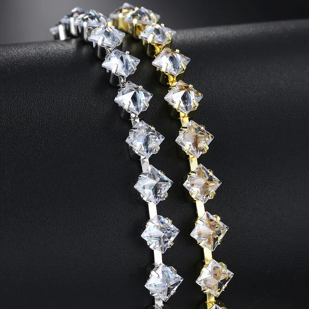 Charm-Kette Tennis-Armband für Frauen, glänzend, funkelnd, quadratisch, Zirkon, Handschmuck, silberfarben, verstellbarer Armreif, Geschenk für Freunde, H122 – Detail 8