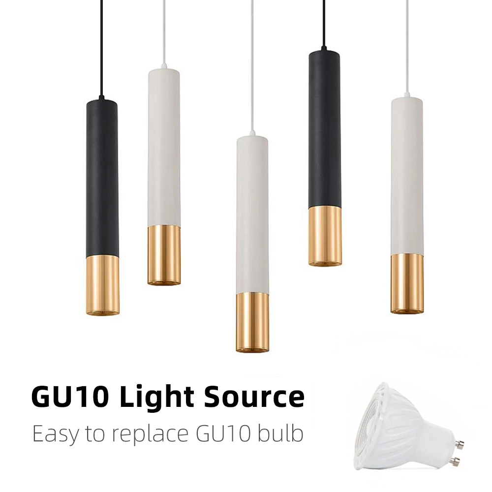 Lámpara colgante LED de tubo largo con cepillado y chasis redondo para interiores, barra Isla de cocina, luz colgante de oro blanco y negro|Luces colgantes| - AliExpress