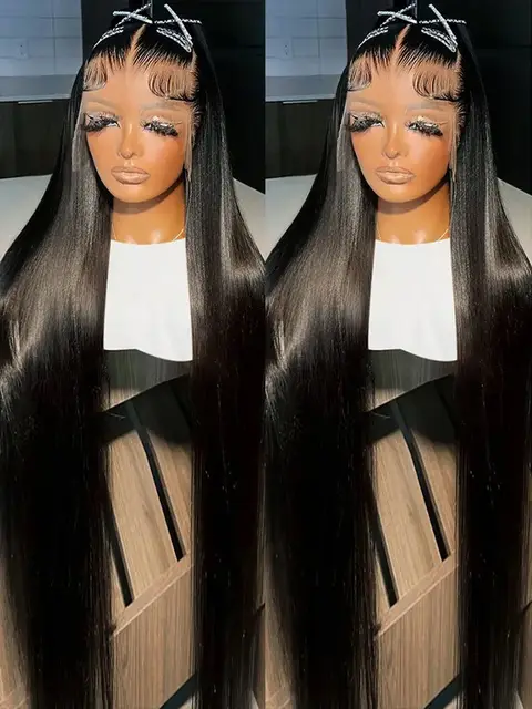 Long Soft Hair Straight Black Color Synthetic 13X4 HD Lace Frontal Wig For Black Women Prepucked With Baby Hair Glueless Wig 4
