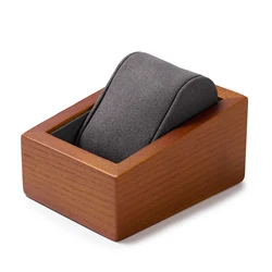 Elegant Wooden Watch Storage Box with Pillow Bag - Portable Timepiece Display Case (Single Gray - B)