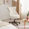 Home Office Chair Adjustable Height Swivel Chair with Wheels Linen Fabric Upholstered Computer Desk Chair with Wooden Legs 5