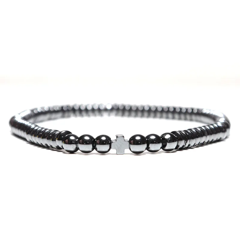 Mens Bracelets 4mm Small Beaded Skull Braslet Natural Hematite Stone Braclet Homme Cross Brazalete Present For Boyfriend Pulsera - Image 6