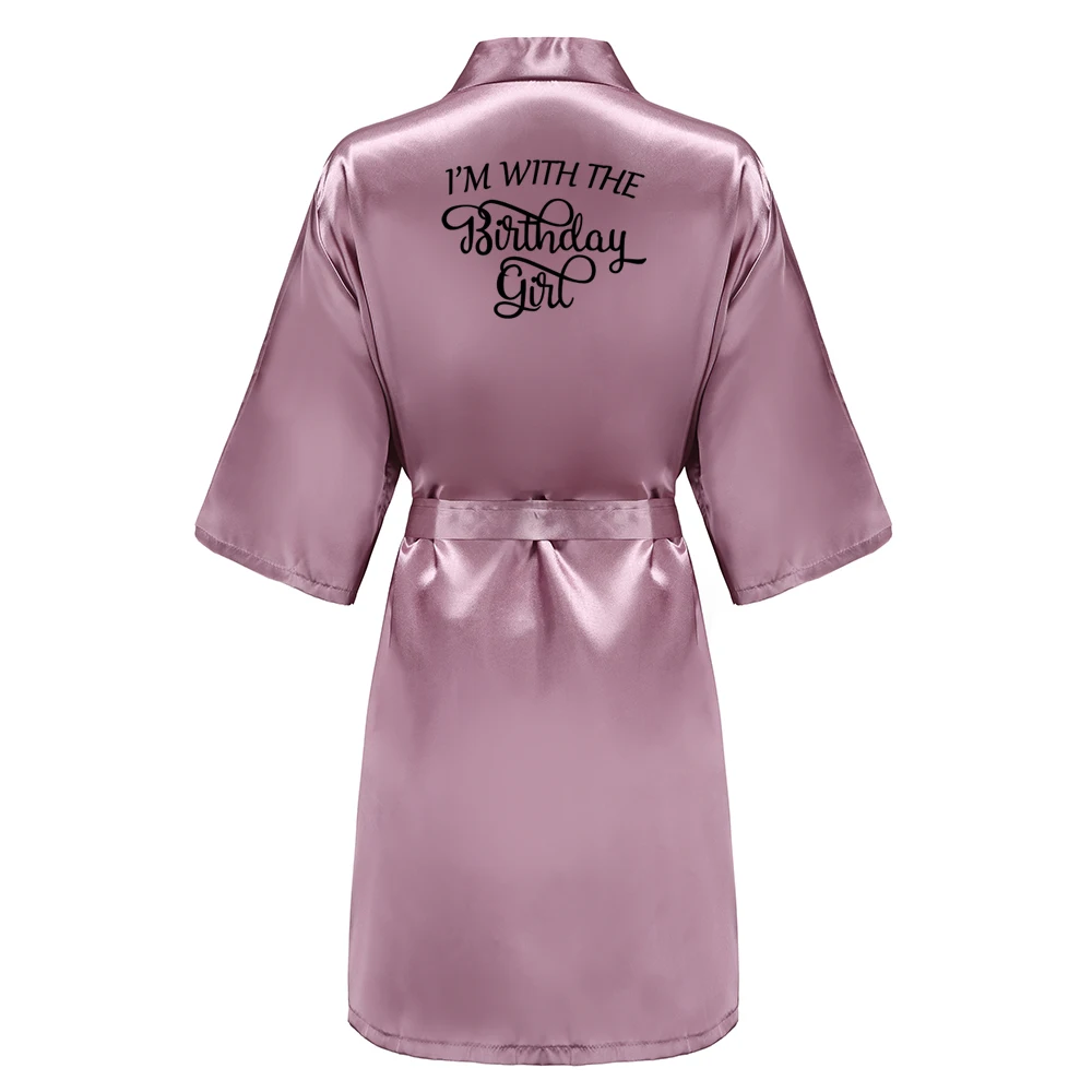 Birthday Party It's My Birthday I'm With The Girl Satin Pajamas Robe Dressing Gown Pajamas Black Writing Kimono Robe women sleepwear sleepwear pajamas