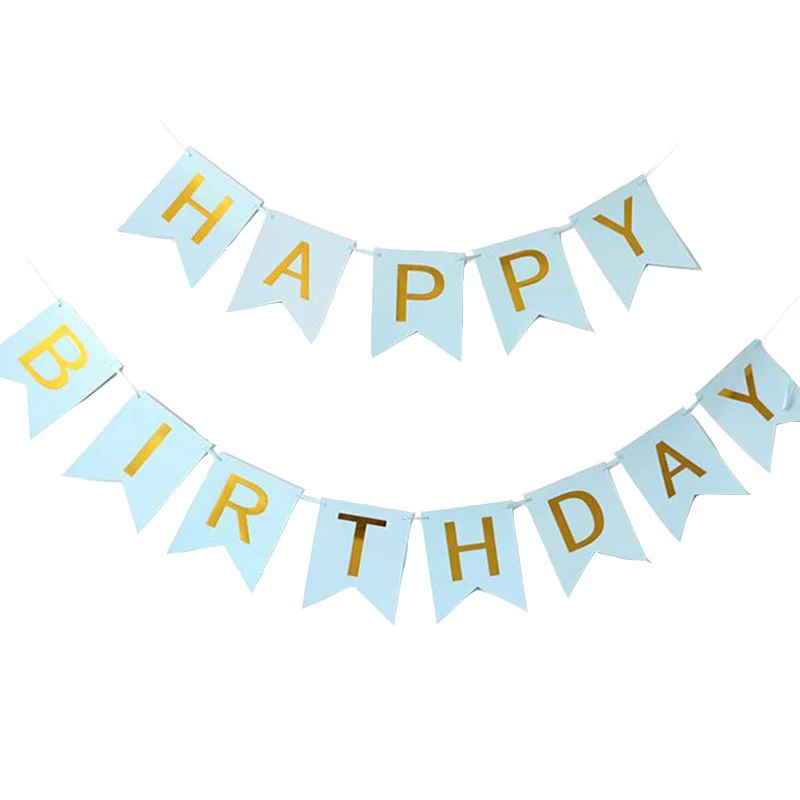 Happy birthday pull flag hot gold fish tail bunting birthday party decoration banner party bunting